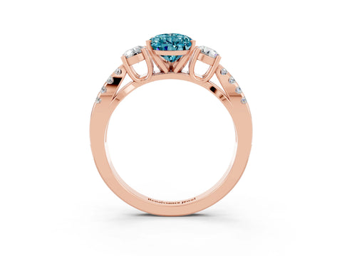 Rose gold Pear Cut Blue Topaz Three-Stone Ring with Pavé Split Shank and Four-Prong Setting_15