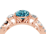 Rose gold Pear Cut Blue Topaz Three-Stone Ring with Pavé Split Shank and Four-Prong Setting_16