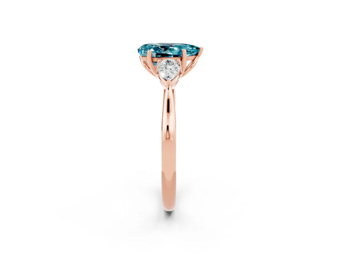 Rose gold Pear Cut Blue Topaz Three-Stone Ring with Pear Side Stones and Four-Prong Setting_14