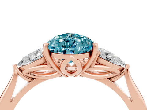 Rose gold Pear Cut Blue Topaz Three-Stone Ring with Pear Side Stones and Four-Prong Setting_16