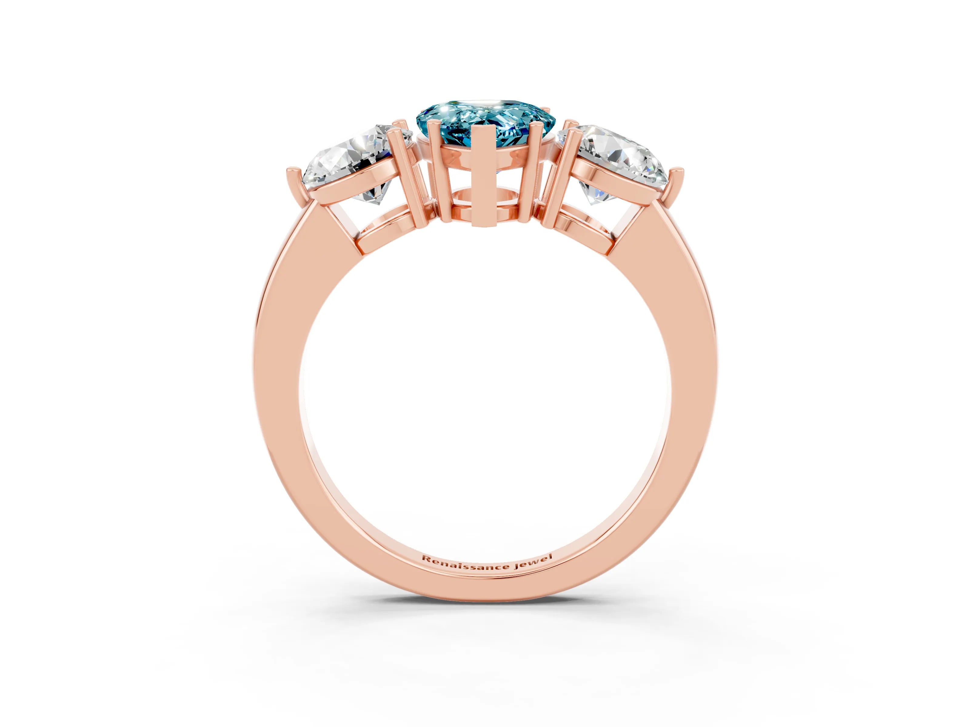 Rose gold Pear Cut Blue Topaz Three-Stone Ring with Prong Setting and Classic Band_3