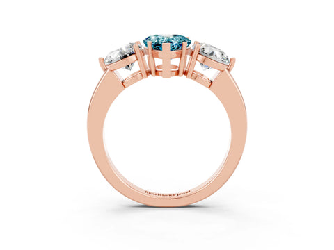 Rose gold Pear Cut Blue Topaz Three-Stone Ring with Prong Setting and Classic Band_3