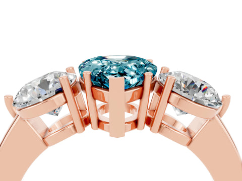 Rose gold Pear Cut Blue Topaz Three-Stone Ring with Prong Setting and Classic Band_4