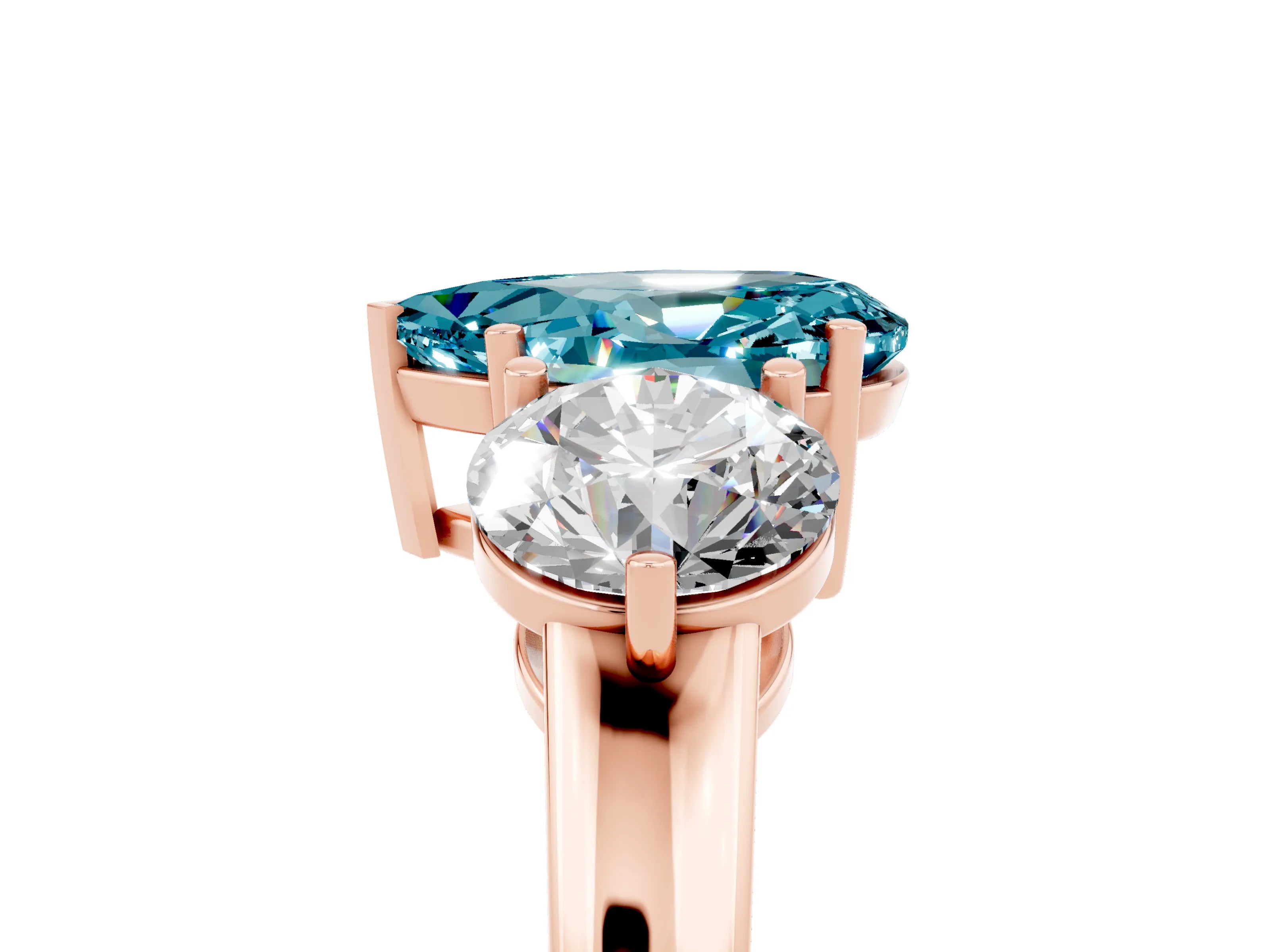 Rose gold Pear Cut Blue Topaz Three-Stone Ring with Prong Setting and Classic Band_5