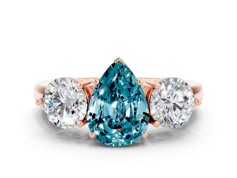 Rose gold Pear Cut Blue Topaz Three-Stone Ring with Prong Setting and Classic Band