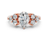 Rose gold Pear Cut Brilliant Diamond Cluster Accent Solitaire Ring with Prong Setting_3
