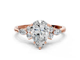 Rose gold Pear Cut Brilliant Diamond Solitaire Ring with Pear Side Stones and Four-Prong Setting_3
