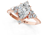 Rose gold Pear Cut Brilliant Diamond with Cluster Setting on a Beaded Band and Four-Prong Setting_4