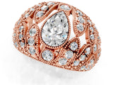 Rose gold Pear Cut Brilliant Halo Pave Diamond Milgrain Ring_10