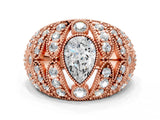Rose gold Pear Cut Brilliant Halo Pave Diamond Milgrain Ring_9