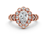 Rose gold Pear Cut Brilliant Milgrain Pave Heart Band Solitaire Ring_3