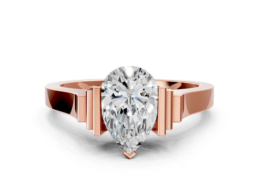 Rose gold Pear Cut Brilliant Solitaire Diamond Ring with Channel Set Band and Bar Prong Setting_8