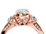 Rose gold Pear Cut Brilliant Three-Stone Diamond Ring with Pavé Band and Four-Prong Setting_7