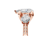Rose gold Pear Cut Brilliant Three-Stone Diamond Ring with Pavé Band and Four-Prong Setting_8