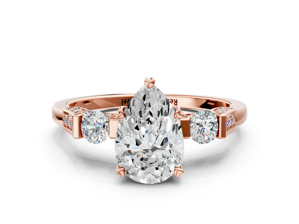 Rose gold Pear Cut Brilliant Three-Stone Pave Band with Four-Prong Setting