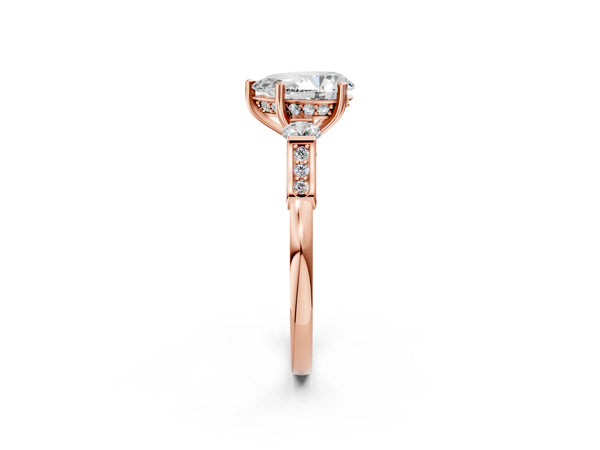 Rose gold Pear Cut Brilliant Three-Stone Pave Band with Four-Prong Setting