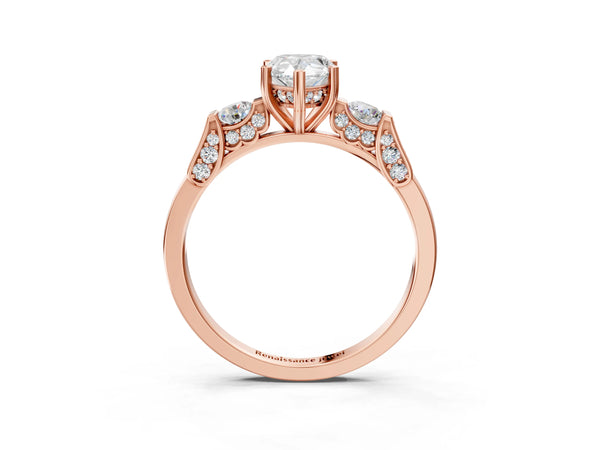 Rose gold Pear Cut Brilliant Three-Stone Pave Band with Four-Prong Setting