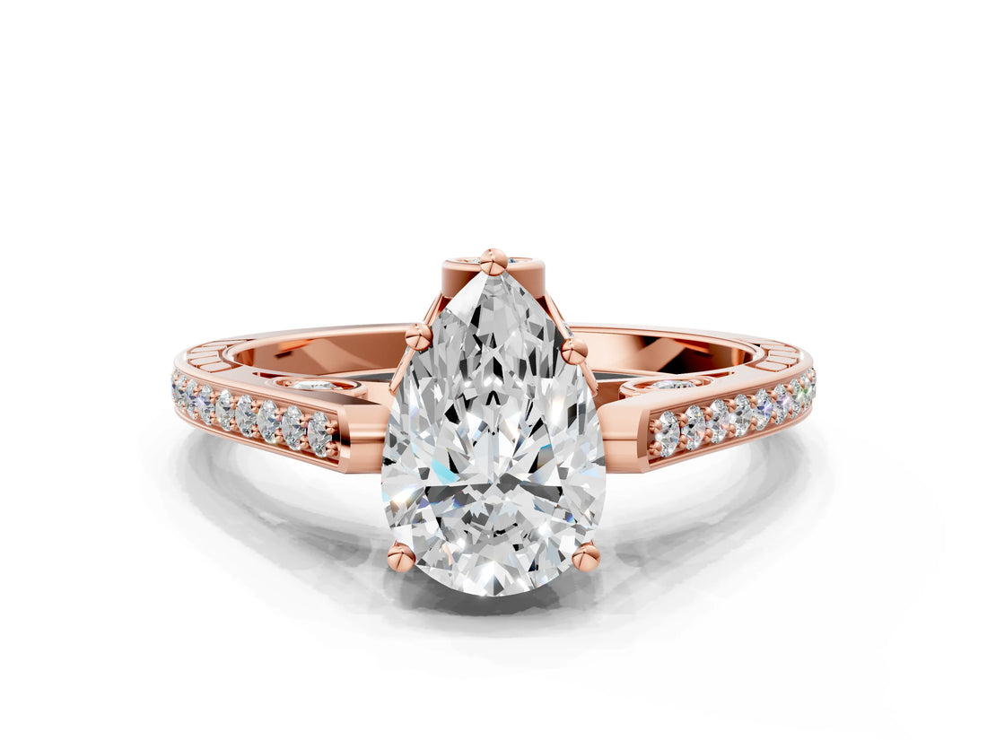Rose gold Pear Cut Cathedral Pave Diamond Engagement Ring with Six-Prong Setting_32