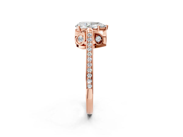 Rose gold Pear Cut Cathedral Pave Diamond Engagement Ring with Six-Prong Setting