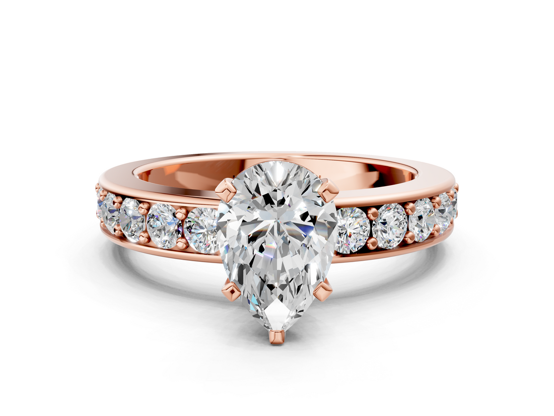 Rose gold Pear Cut Channel Set Diamond Engagement Ring with Four-Prong Setting_248