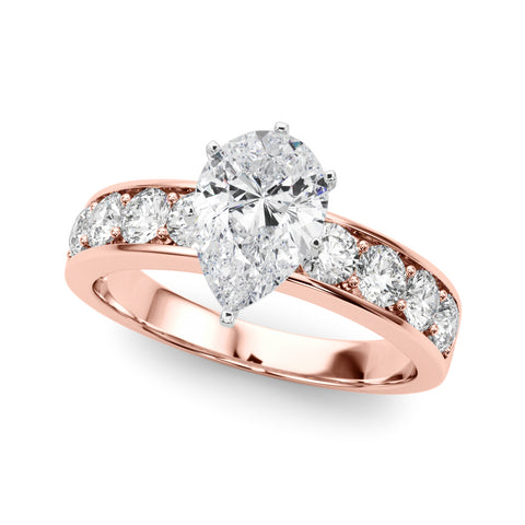 Rose gold Pear Cut Channel Set Diamond Engagement Ring with Four-Prong Setting