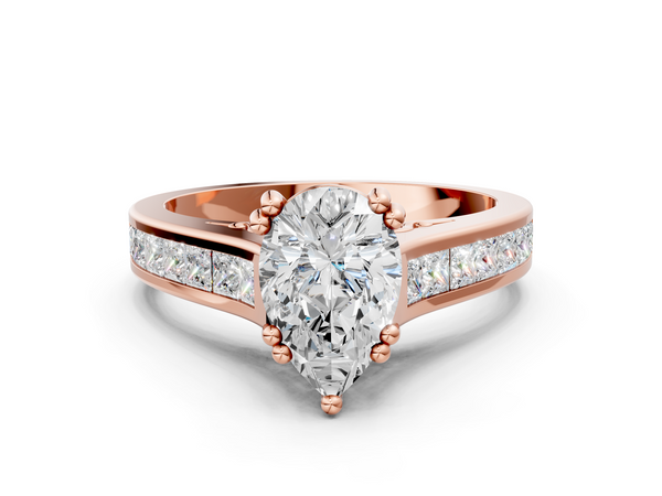 Rose gold Pear Cut Channel Set Solitaire Engagement Ring with Prong Setting