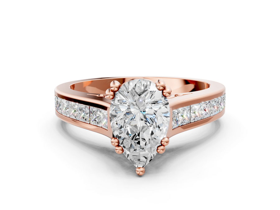 Rose gold Pear Cut Channel Set Solitaire Engagement Ring with Prong Setting