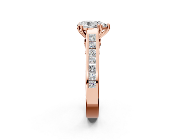 Rose gold Pear Cut Channel Set Solitaire Engagement Ring with Prong Setting