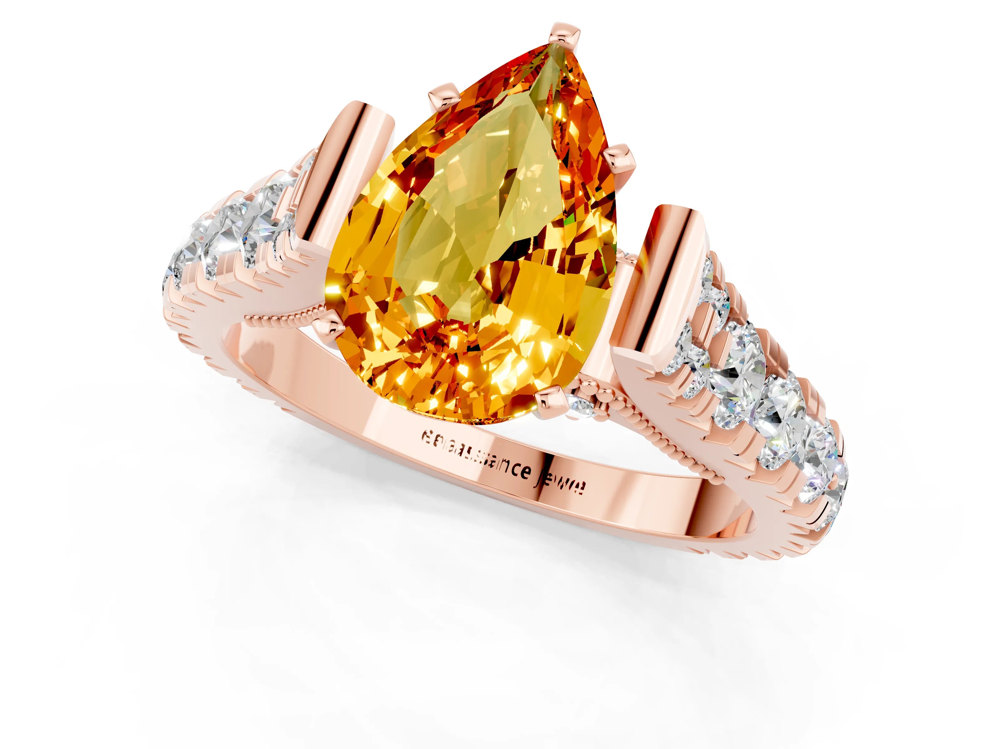 Rose gold Pear Cut Citrine Classic Solitaire Ring with Pavé Band and Four-Prong Setting_1