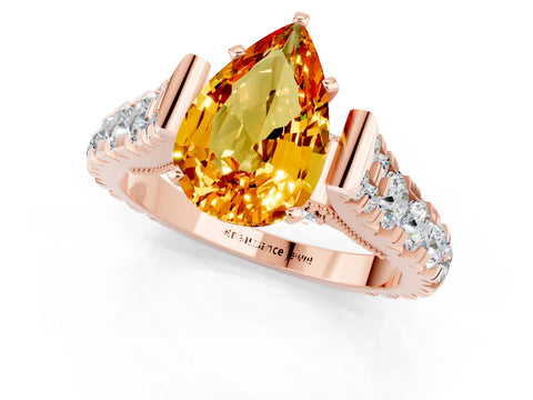 Rose gold Pear Cut Citrine Classic Solitaire Ring with Pavé Band and Four-Prong Setting_1