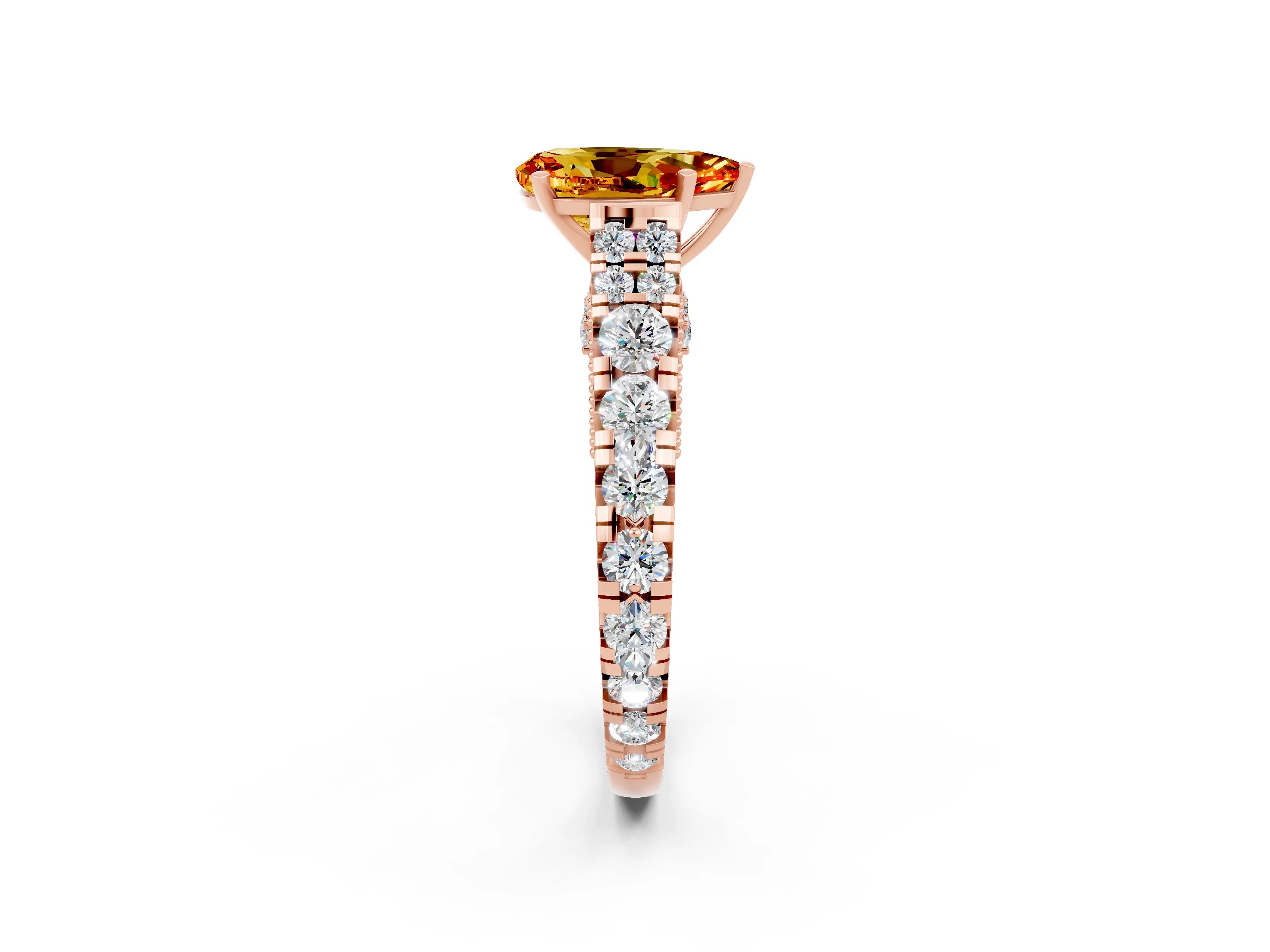 Rose gold Pear Cut Citrine Classic Solitaire Ring with Pavé Band and Four-Prong Setting_2