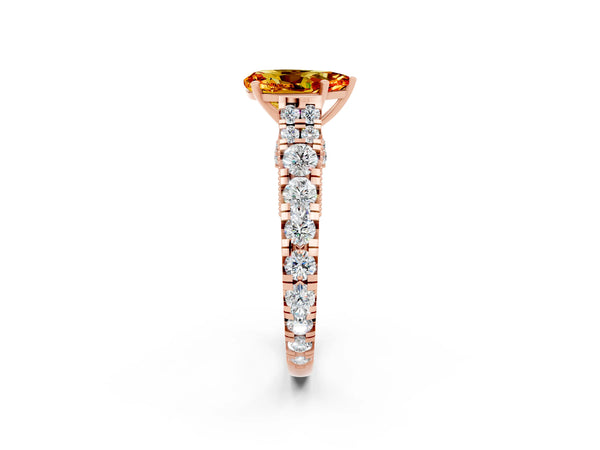 Rose gold Pear Cut Citrine Classic Solitaire Ring with Pavé Band and Four-Prong Setting