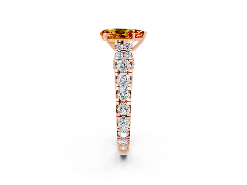 Rose gold Pear Cut Citrine Classic Solitaire Ring with Pavé Band and Four-Prong Setting_2