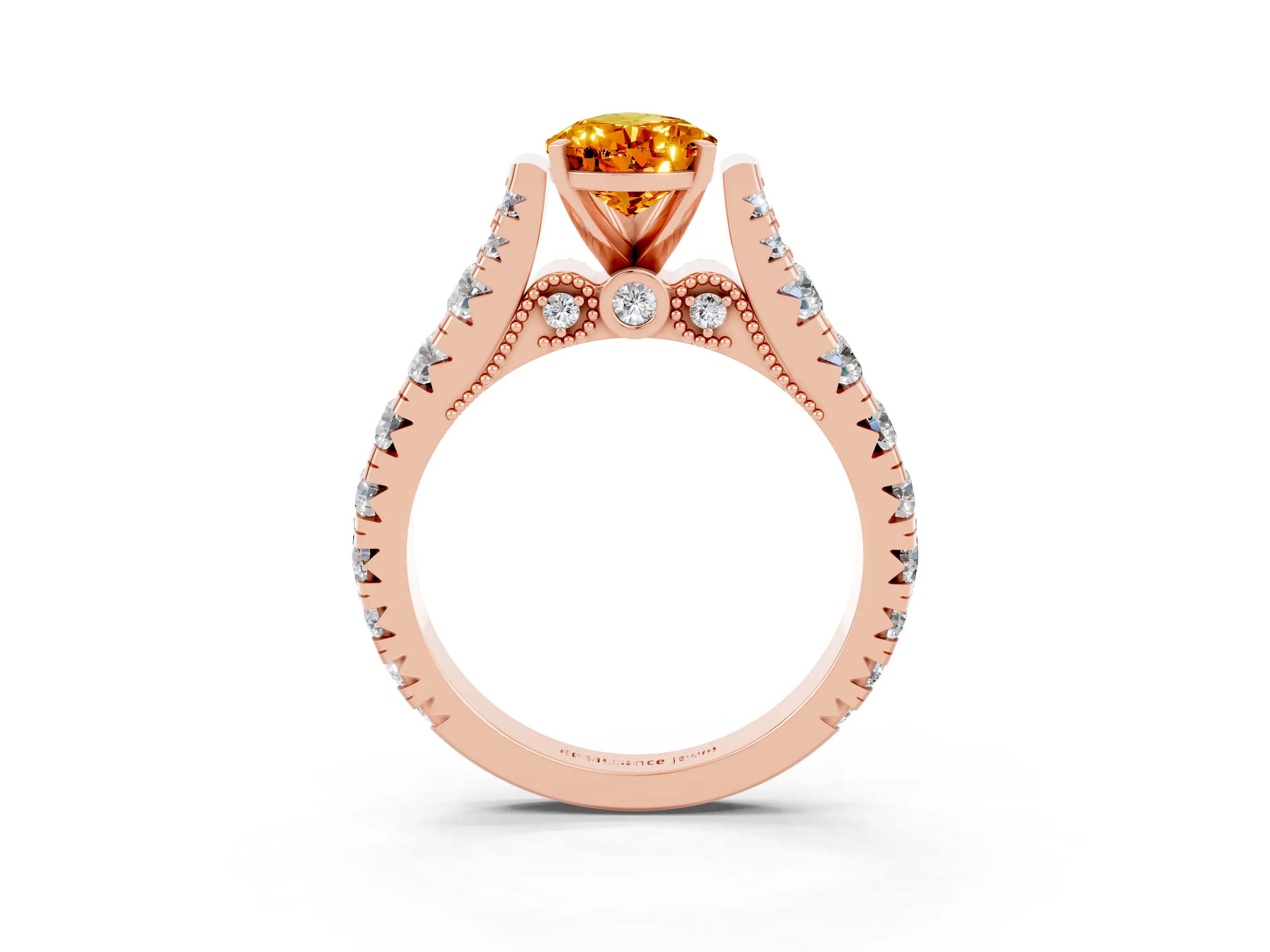 Rose gold Pear Cut Citrine Classic Solitaire Ring with Pavé Band and Four-Prong Setting_3