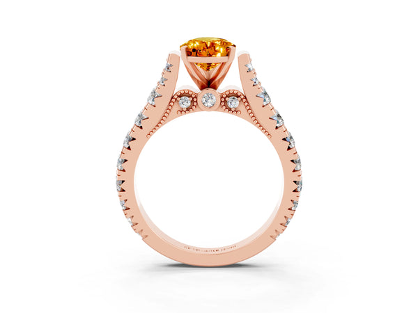 Rose gold Pear Cut Citrine Classic Solitaire Ring with Pavé Band and Four-Prong Setting