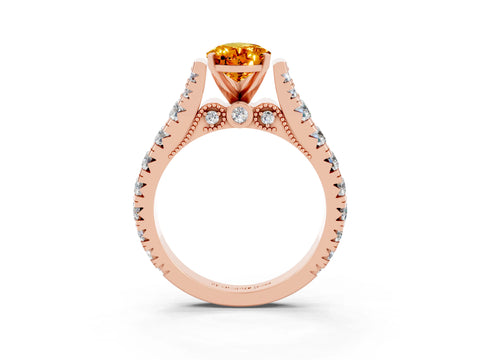 Rose gold Pear Cut Citrine Classic Solitaire Ring with Pavé Band and Four-Prong Setting_3