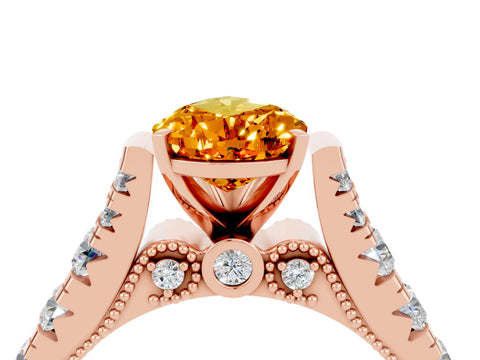 Rose gold Pear Cut Citrine Classic Solitaire Ring with Pavé Band and Four-Prong Setting_4