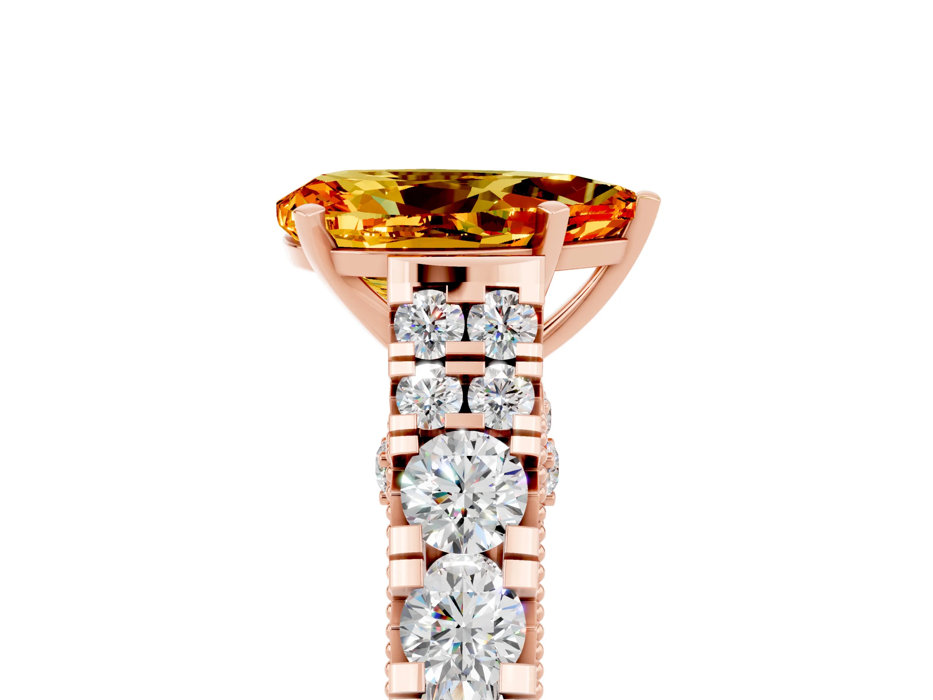 Rose gold Pear Cut Citrine Classic Solitaire Ring with Pavé Band and Four-Prong Setting_5