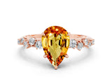 Rose gold Pear Cut Citrine Cluster Side Stone Solitaire Ring with Prong Setting_24
