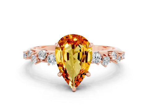 Rose gold Pear Cut Citrine Cluster Side Stone Solitaire Ring with Prong Setting_24