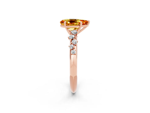 Rose gold Pear Cut Citrine Cluster Side Stone Solitaire Ring with Prong Setting_26