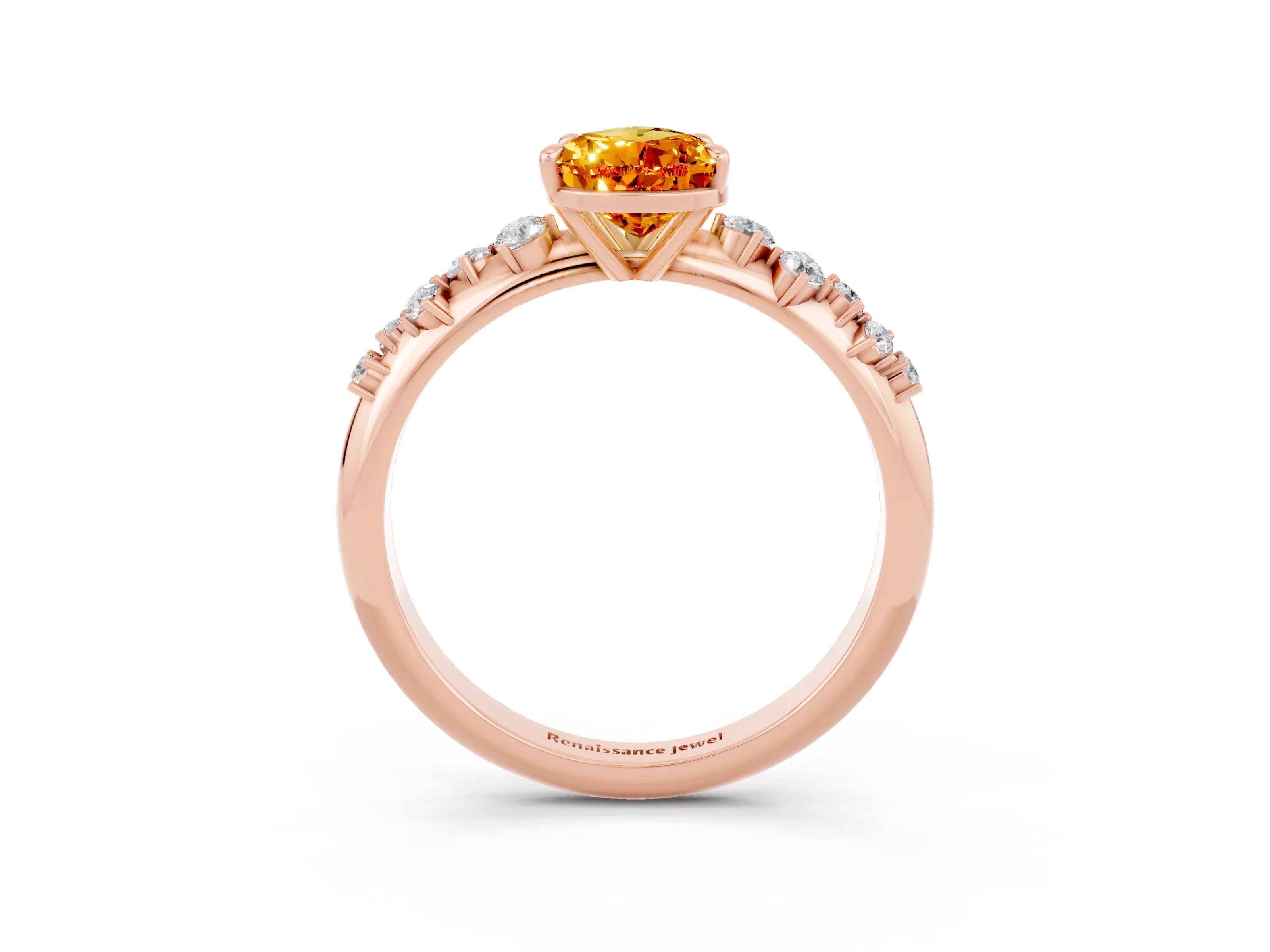 Rose gold Pear Cut Citrine Cluster Side Stone Solitaire Ring with Prong Setting_27