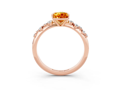 Rose gold Pear Cut Citrine Cluster Side Stone Solitaire Ring with Prong Setting_27