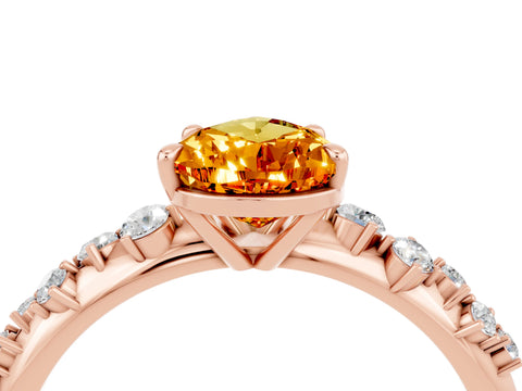 Rose gold Pear Cut Citrine Cluster Side Stone Solitaire Ring with Prong Setting_28