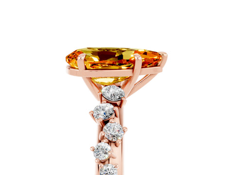 Rose gold Pear Cut Citrine Cluster Side Stone Solitaire Ring with Prong Setting_29