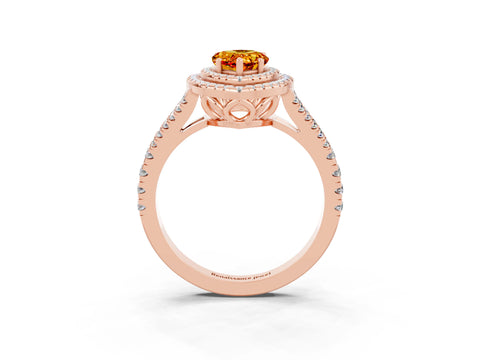 Rose gold Pear Cut Citrine Double Halo Ring with Pavé Band and Prong Setting_15