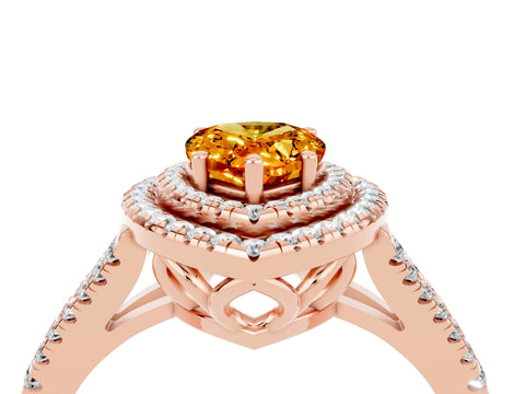 Rose gold Pear Cut Citrine Double Halo Ring with Pavé Band and Prong Setting_16