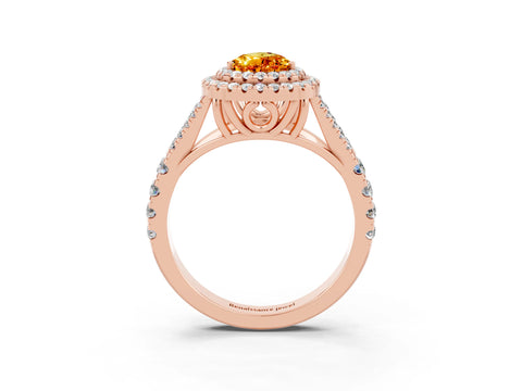 Rose gold Pear Cut Citrine Double Halo Ring with Split Shank and Prong Setting_15