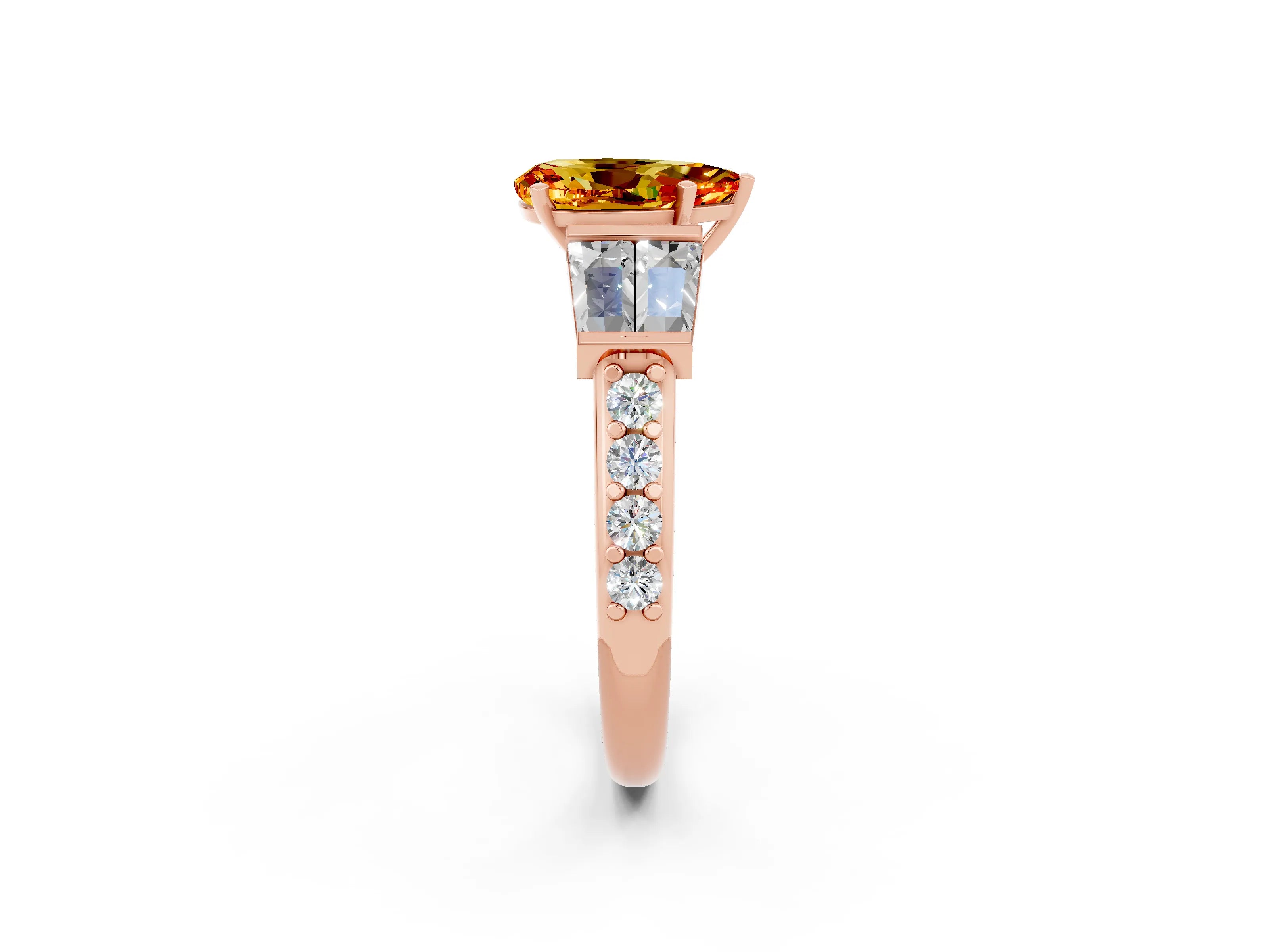 Rose gold Pear Cut Citrine Engagement Ring with Baguette Side Stones and Channel Set Band_2