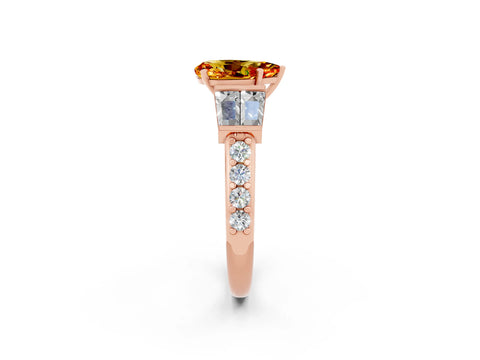 Rose gold Pear Cut Citrine Engagement Ring with Baguette Side Stones and Channel Set Band_2